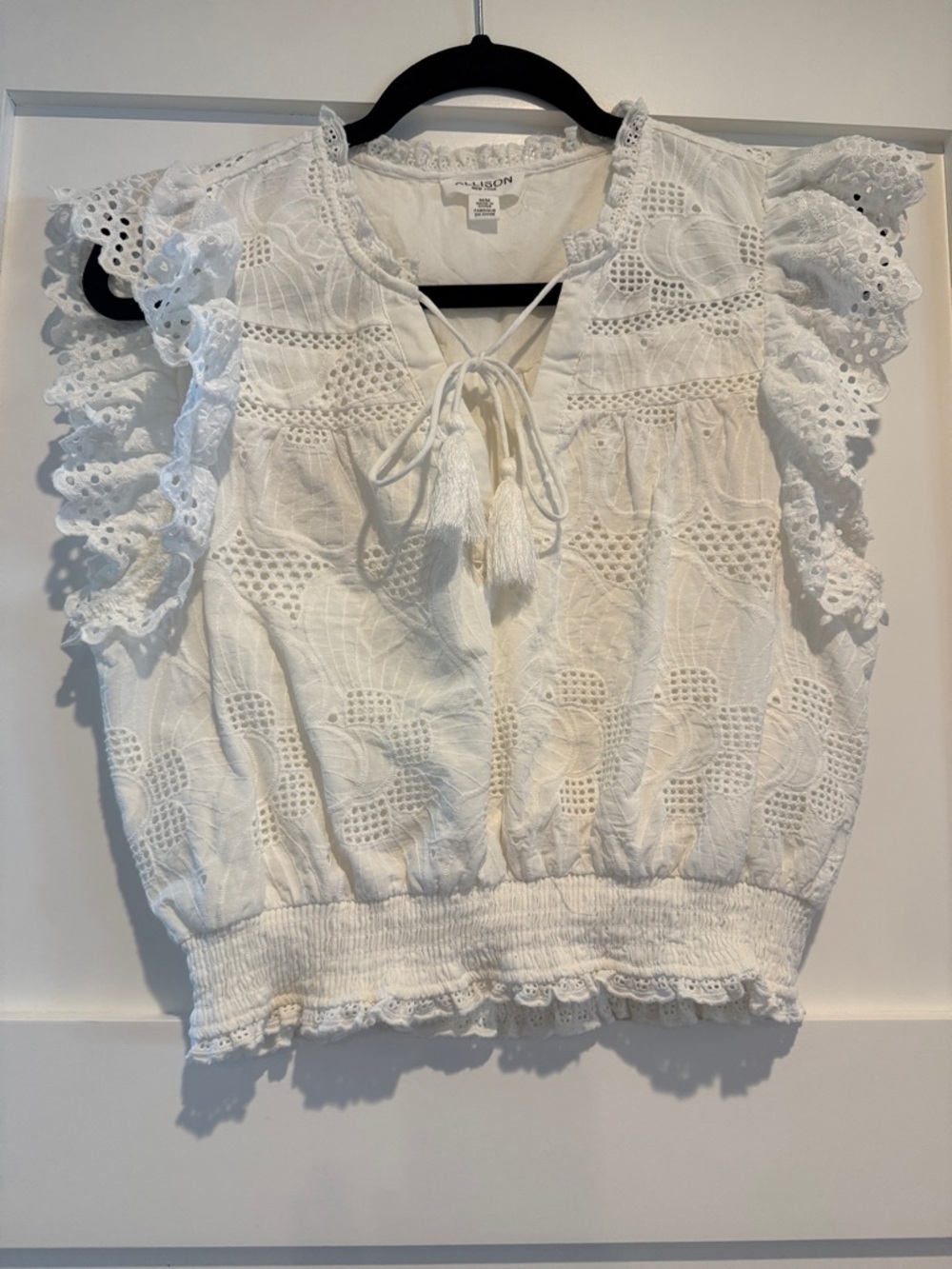 Allison White Eyelet Lace Blouse with Smocked Waist-Size Med